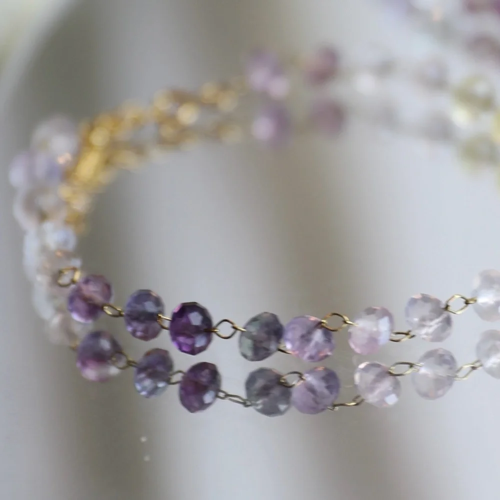 18K Gold Plated Minimalist Rainbow Fluorite Bracelet - Picture 6 of 11